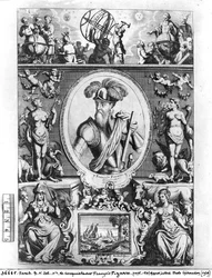 Portrett av Francisco Pizarro (1475-1541) med allegoriske figurer